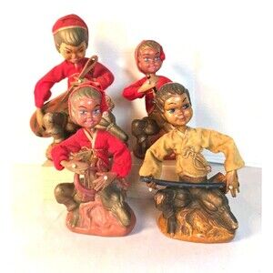 TILSO Pixies 8” Flute Harp Playing  Set Vintage 1960 Elves Hong Kong